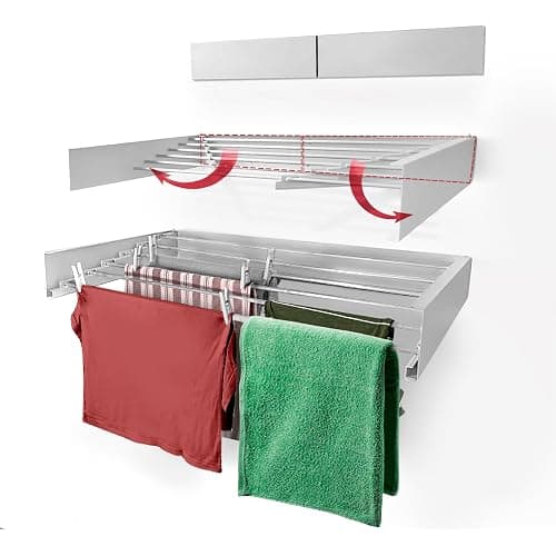 HYK Wall Mounted Clothes Airer - Foldable Clothes Drying Rack - 35kg Capacity - Indoor & Outdoor Use Easy to Install - Retractable Drying Rack for Laundry, Bedroom, Garden (WHITE, 70 CM) - Image 1