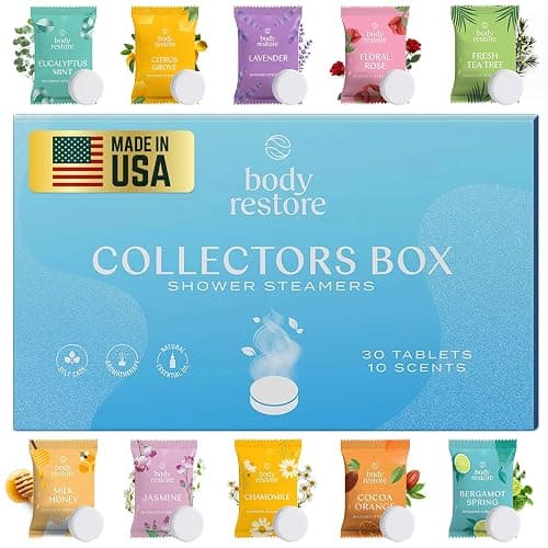 Body Restore Shower Steamers Aromatherapy 30 Pack – Valentines Day Gifts for Her and Him, Birthday Gifts for Women and Men, Relaxation, Stress Relief, Self Care – Collector’s Box - Image 1