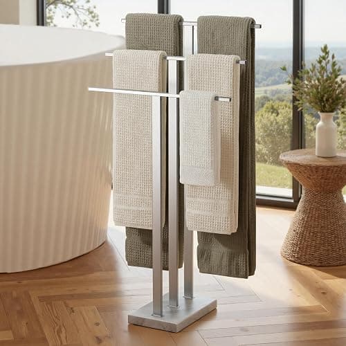 KES Standing Towel Rack 3-Tier with Heavy Marble Base, Free Standing Towel Racks for Bathroom Floor, SUS304 Stainless Steel Brushed Finish, BTH217S3-2 - Image 1