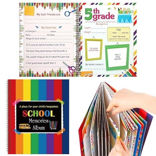 Motipuns School Memory Book Photo Album for Kids, School Years Keepsake Book Album Scrapbook from Preschool Through 12th Grade with 14 Pocket for Storage Portfolio Every Grade Pictures (Rainbow) - Image 1