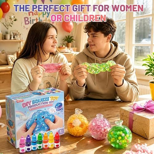 NODUJX DIY Stress Ball Making Kit, Create ASMR Anxiety Relief Toys | 15 TPR Ball Covers, 20 Fillers, 14.4 Oz Slime, 6.7 Oz Clay, Make Handmade Squishy Stress Balls of Self-Care Gift for Women thumbnail 9