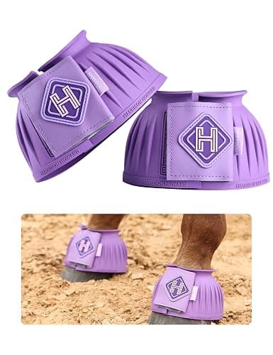 Harrison Howard Rubber Bell Boots Leather Touch-Close Overreach Boots Hoof Protection for Horses Sold in Pairs Violet XL - Image 1