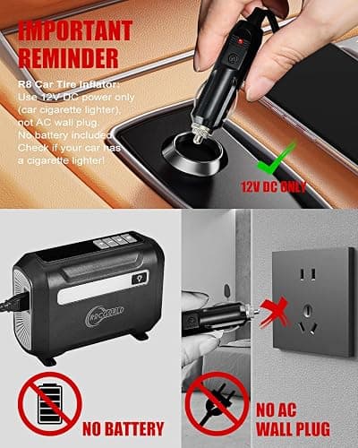 ROCGORLD R8 Tire Inflator Portable Air Compressor, DC 12V Air Compressor Portable with Large Dual Digital Screen, 3X Faster Inflation Air Pump for Car, Bike, Ball, Motor thumbnail 7