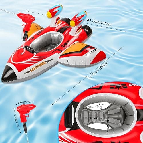 Pool Float Kids Inflatable Airplane Pool Floats Boat with Squirt Gun and Handle Toddler Pool Floaties Inflatable Ride-on Pool Toys Summer Outdoor Water Pool Games Beach Toys for Kids Ages 3-6 thumbnail 7