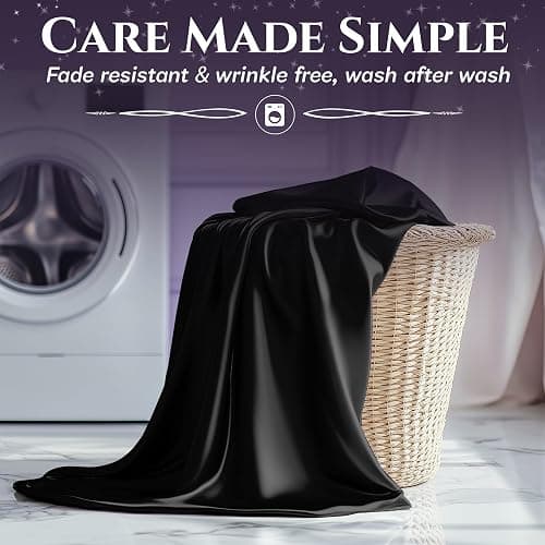 SLEEP SANCTUARY Satin Sheets King Size – 4 Piece Luxury Silky Bed Set, Softer Than Silk, 15" Deep Pocket, Cooling & Wrinkle-Free, Moisture-Wicking & Breathable for Hair & Skin (Black) thumbnail 7