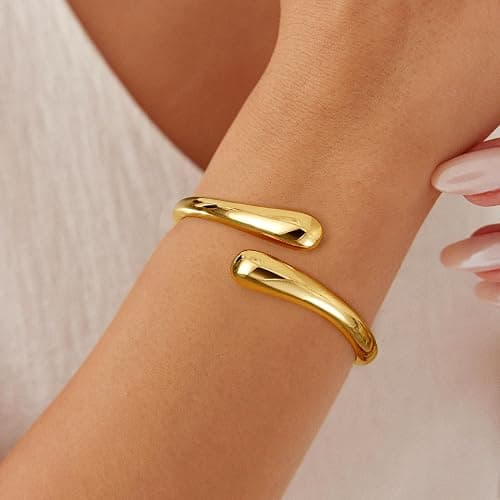 Eaciy Gold Bracelets for Women Trendy - 14K Gold Plated Bangle Bracelet Chunky Adjustable Twist Cuff Gold Bracelet Non Tarnish Waterproof Jewelry for Women Gifts thumbnail 2