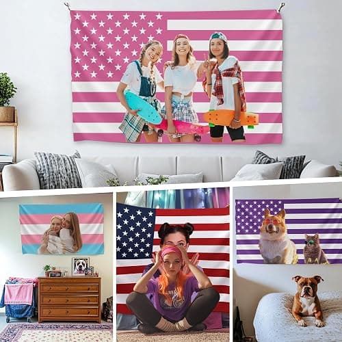 Custom Pink American US Flag 3x5 Ft, Personalized Funny Flags Design Your Own Image Logo Photo Text Single/Double Sided Customized Flag Tapestry for Bedroom Room Dorm Concerts Outdoor Garden Decor thumbnail 7