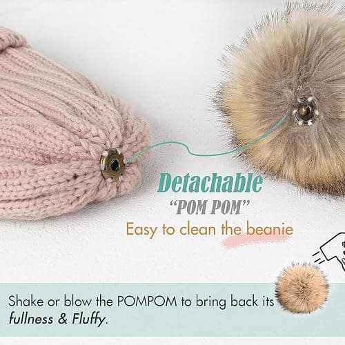 FURTALK Womens Winter Beanie Hat Satin Lined Faux Fur Pom Pom Beanies Hat for Women Winter Warm Knit Hats thumbnail 3