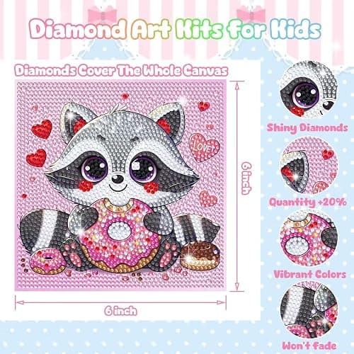 Diamond Art Kits for Kids, 4 Pieces Cartoon Animals Diamond Painting Kits for Adults Beginner, 5D Full Round Drill Gem Art Arts and Crafts for Kid Mosaic Kits for Gift Home Wall Decor Kids 6X6 inch thumbnail 2