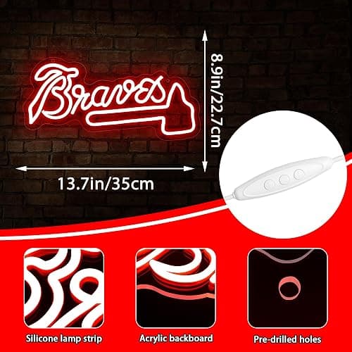 Baseball Neon Sign for Wall Decor Baseball Team Neon Light for Man Cave | Atlanta LED Light Up Sign for Club Garage Party Bedroom Decor Birthday Gifts for Fans Wall Art Size13.7*8.9 In thumbnail 3