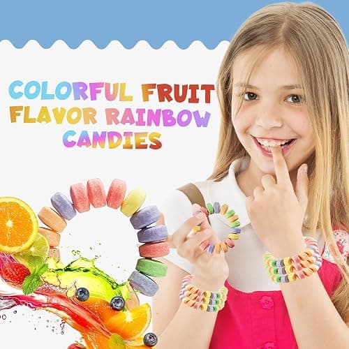 36-pack Bulk Candy Bracelets For Kids 2.5 Inch - Individually Wrapped - Stretchable Edible Colorful Fruit Flavor Rainbow Bracelets For Birthday Party Favors Supplies & Goodie Bags, Halloween Candy thumbnail 7