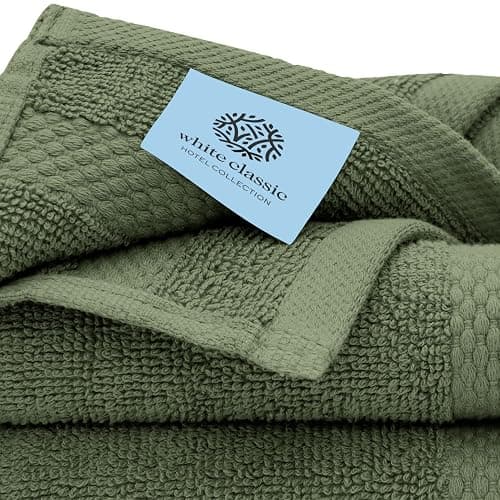 White Classic Luxury Bath Towel Set of 8 Pieces - 100% Turkish Cotton Highly Absorbent Towels for Bathroom, 2 Luxury Bath Towels 700GSM, 2 Hand Towels, 4 Washcloths, Sage Green thumbnail 6