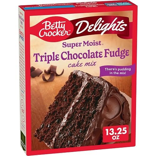 Betty Crocker Delights Triple Chocolate Fudge Cake Mix, 13.25 oz | Pudding In The Mix For Moist Texture, Doubles As Cupcake Mix, America's #1 Cake Mix Brand - Image 1