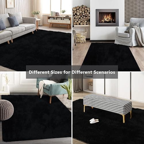 Shag Area Rugs for Bedroom Living Room,5X8 Ultra Soft Fluffy Area Rugs for Dorm,Indoor Carpet Nursery Rugs for Kids Girls Room Home Decor, Black thumbnail 9
