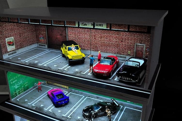 Bivitre 1/64 Diorama Display Case with LED Lights - Compatible with Hot Wheels Matchbox Mini GT Diecast Cars, for Model Car Display and Storage, Stackable Garage(Red Brick) thumbnail 2