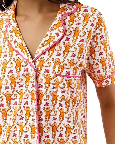 HMPEAIIY Women Y2k Pajamas Set Cute Preppy 2PCS Button Down Holiday Monkey Shorts Summer Outfit Beach Vacation Loungewear PJs thumbnail 4