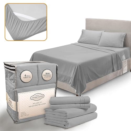 Abeero Home Full Size Bed Sheets Cooling - Luxury Hotel Sheet Set - Soft Sheet with Elastic Corner Strap - Deep Pocket Microfiber Bedsheet - Bedding Sheets & Pillowcases -4 PC (Full Size, Light Gray) - Image 1