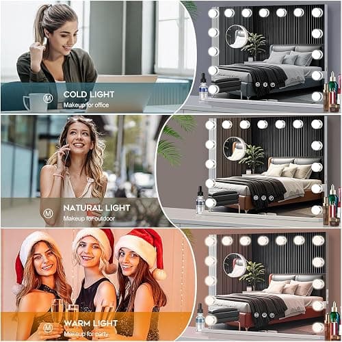 Ruication Hollywood Vanity Mirror with Lights, 58×48cm Lighted Makeup Mirror with 15 Dimmable Led Bulbs, 3 Lighting Modes, Touch Screen Control, Tabletop and Wall Mounted for Bedroom thumbnail 2