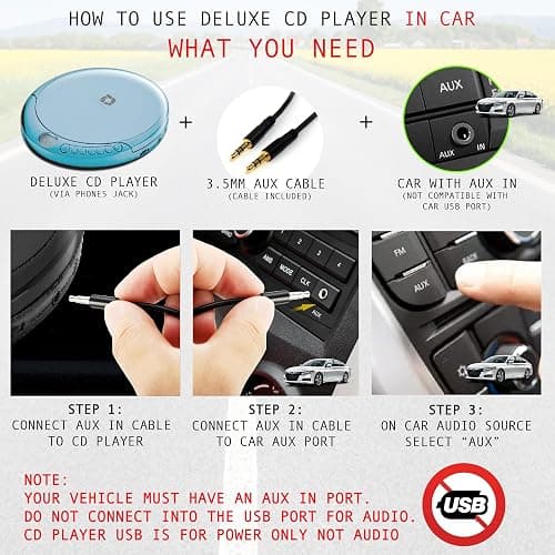 Deluxe Products CD Player Portable with 60 Second Anti Skip, Stereo Earbuds, Includes Aux in Cable and AC USB Power Cable for use at Home or in Car. Blue thumbnail 3