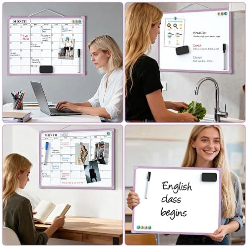 MaxGear Monthly Calendar Dry Erase Board for Wall, 16"x12" Small Hanging Double-Sided White Board, Portable Whiteboard for Planning, Drawing, Memo, to Do List, School, Home, Office, Purple Frame thumbnail 8