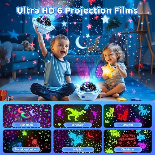 One Fire Night Light for Kids Gifts, 6 Films+78 Lighting Modes Ceiling Star Projector, Rechargeable Night Light Projector, 360°Rotating Star Lights for Bedroom Decor, Sensory Toys for Baby Boy Gifts - Blue thumbnail 2