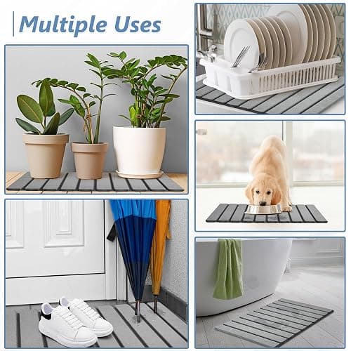 AWW Foldable Stone Bath Mat, Super Absorbent Diatomaceous Earth Mats, Non-Slip 23.6 x 15.5 Inch Quick Drying Mat, Compact and Easy to Store Bath Mats for Bathroom, Easy to Clean, Grey thumbnail 7