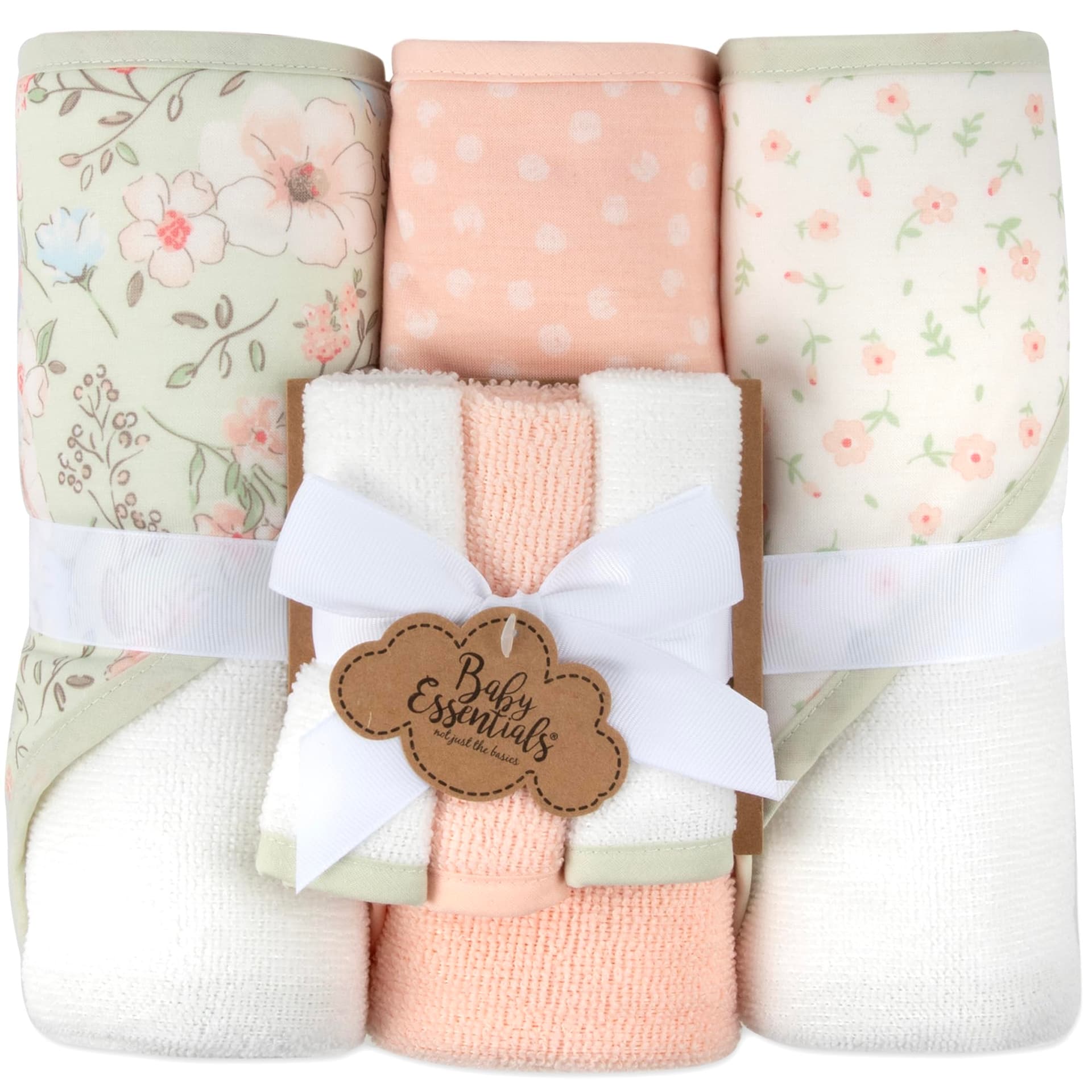 Juego de 6 toallas de baño con capucha y toallita para recién nacidos, bebés y niños pequeños, niños y niñas, juego de toallas con capucha floral rosa - Image 1