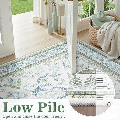 DCX Green 5x7 Rug, Kid & Pet Friendly with Rubber Back Non Slip, Machine Washable Stain Resistant Botanical Floral Rug for Living Room, Bedroom, Home Office, Soft Low Pile Large Nursery Carpet thumbnail 5