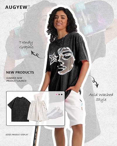 AugYew Men's Graphic Tees Shirt Unisex Cotton Oversized T-Shirt Short Sleeve Vintage Streetwear Casual Tee Top thumbnail 3