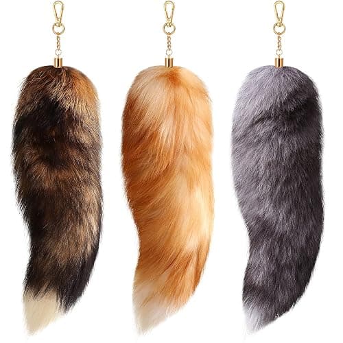 Sureio Winter Fox Tail Huge Fluffy Real Fur Wolf Tail Keychain for Women Handbag Cosplay Accessory - Image 1