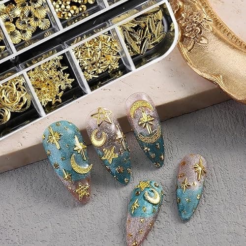 Tastetreasure 3D Gold Nagel Charms Set – Über 3000 Stk. Strasssteine, Perlen, Schleifen, Blumen, Muscheln & Kreuze für Nageldesign, inkl. Pinzette & Picker Werkzeuge thumbnail 2