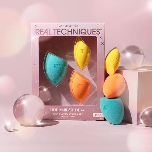 Real Techniques Dreamiest Dew 3 Piece Holiday Gift Set, Makeup Sponges For Blending Foundation & Concealer, Matte Or Dewy Base Application, Stocking Stuffer, Limited Edition, Latex-Free Foam thumbnail 6