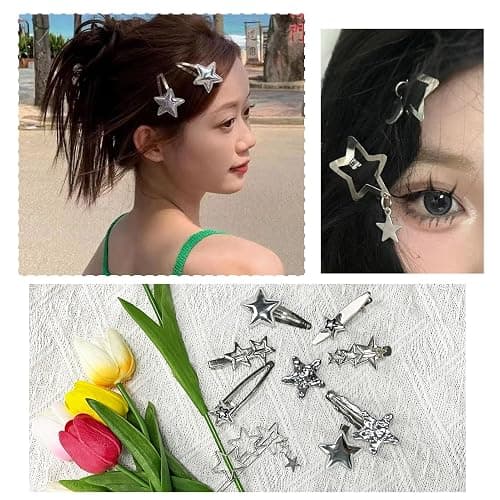 20pcs Silver Hair Clips for Women,Y2K Star Hair Clips,Metal Barrettes 12 Shapes Pentagram Bobby Pin for Girls Styling Star Hairpin Cool Hairpin Set thumbnail 6
