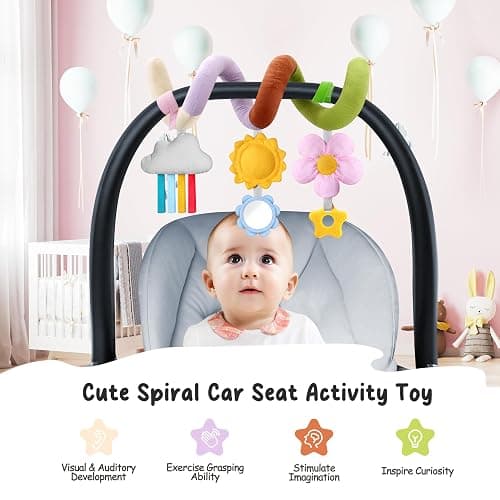 Stuffed Christmas Spiral Baby Car Seat Toys, Best Newborn Shower Gifts, Soft Infant Essentials Must Have Hanging Toys (Vibrant Nature) thumbnail 5