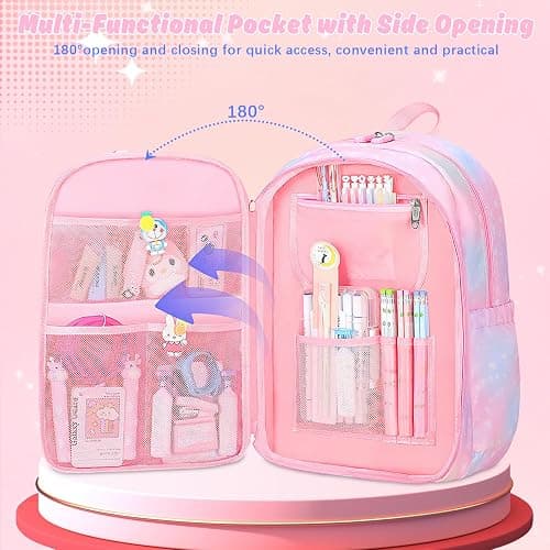 Aedcbaide School Bags for Girls with Stationery Set, Refrigerator Door Kids Backpack Rucksack for Primary School, Lightweight Pink School Bag for 8-10 Years Old - Pink - Girls thumbnail 3