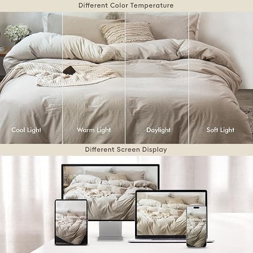 MooMee Duvet Cover Set 100% Washed Cotton Linen Like King | Relaxed Linen-like Texture. Soft, Breathable & Long-lasting Comfort. Lightweight. Hidden Zipper with 8 Interior Corner Ties thumbnail 7