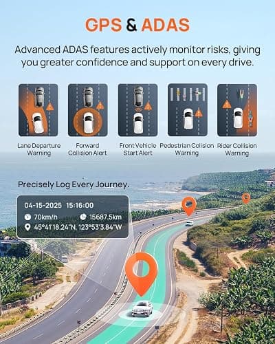 70mai 4K Dash Cam Front and Rear, Built in Wi-Fi 6 & GPS Car Camera, Super Night Vision, ADAS, 3'' IPS Screen, 24H Parking Mode, Time-Lapse, Loop Recording, with 128GB Card (A800SE) thumbnail 7