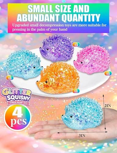 4PCS Glitter Hedgehog Stress Balls Hedgehog Sugar Filled Sensory Fidget Toys for Kids Adults Anxiety Relief Easter Basket Stuffers Party Favors thumbnail 2