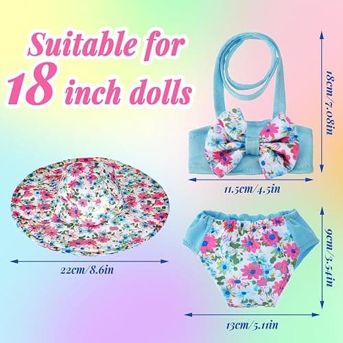 Kajaia 8 Pcs Doll Swimsuit 18 Inch Doll Clothes and Accessories Dress Flip Flops Hat Outfit Swimsuit Accessories for 18 Inch thumbnail 6