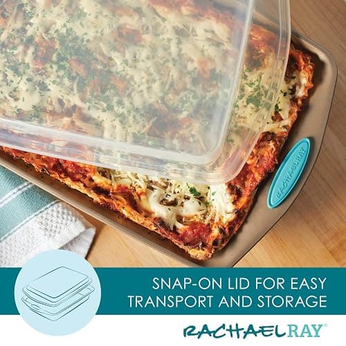Rachael Ray 47578 Cucina Nonstick Bakeware Set with Grips Includes Nonstick Bread Pan, Baking Sheet, Cookie Sheet, Baking Pans, Cake Pan and Muffin Pan - 10 Piece, Latte Brown with Agave Blue Grips - 10 Piece - Latte Brown with Agave Blue Grips - Bakeware Set thumbnail 6