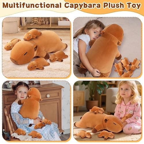 5 PCS Capybara Plush Stuffed Animal Family-Capybara Plush, 20" Large Mommy Plushies with 4 Baby Plushie Toy for Kids, Kawaii Body Pillow Christmas Birthday Gifts for Kids Boys Girls thumbnail 7