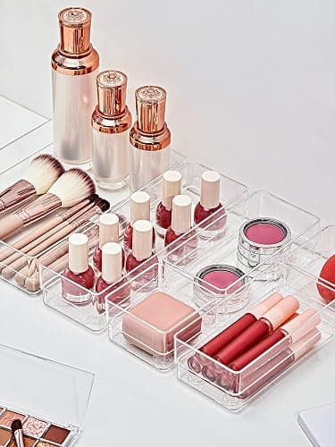 SMARTAKE 22-Piece Drawer Organizer with Non-Slip Silicone Pads, 4-Size Clear Desk Drawer Organizer Trays Storage Tray for Makeup, Jewelries, Utensils in Bedroom Dresser, Office and Kitchen, Clear thumbnail 2