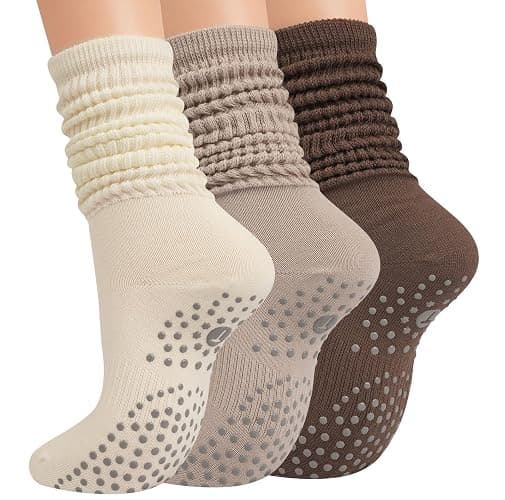 Grip Pilates Socks for Women, Yoga Slouch Socks with Grip for Barre Workout Hospital Long Scrunch Slipper Socks - Image 1
