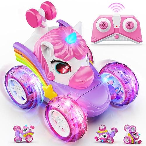 Carsky Unicorn Remote Control Car for Girls,Rechargeable 360°Stunt RC Cars Rotation 4WD Remote Cars with LED Lights,Fun Indoor Outdoor Toys for Kids,Chritmas Birthday Gift for 3 4 5 6 Year Old Girl - Image 1
