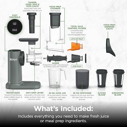 Ninja NeverClog 3-in-1 Juicer, Slicer & Shredder, 32oz Vessel, JC152 | NeverClog auger juices non-stop, plus slicing & shredding attachments. Total Pulp Control, 32-oz vessel, dishwasher safe thumbnail 17