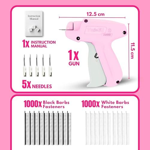 Stitch Gun for Clothes (Quick Fix Tool, Not a Sewing Machine), Handheld Clothing Tag Gun for Quick Clothing Repairs Includes 6 Needles, 1000 Black & 1000 White Fasteners (Pink) thumbnail 2
