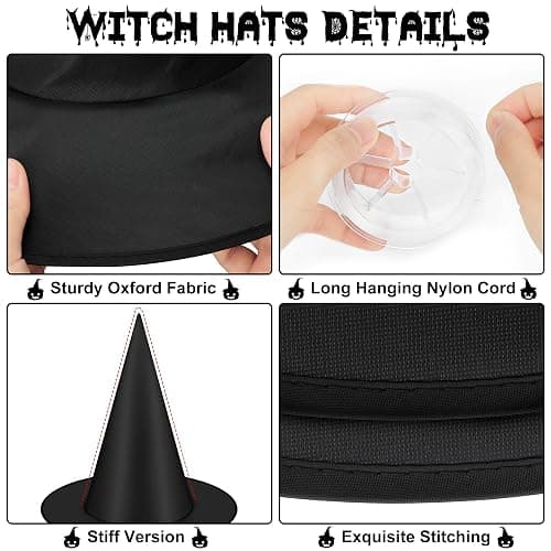 12 PCS Halloween Witch Hats, Black Hanging Witch Hats Porch Yard Decor | Witch Costume Accessories Witches Hat with 328 FT Nylon Cord Wizard Hats Indoor Outdoor Halloween Decorations thumbnail 3