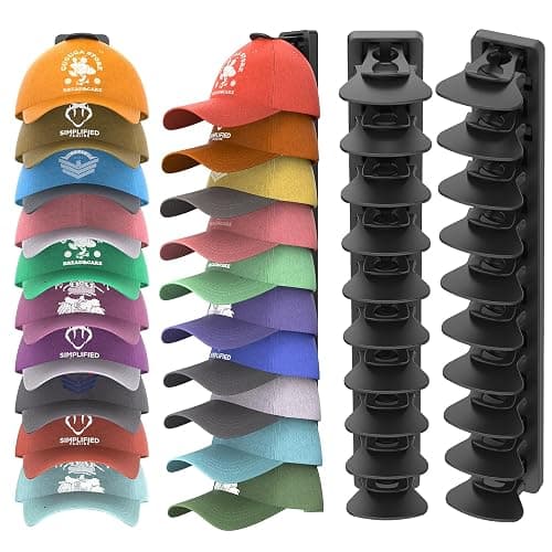 HeQe Hat Organizer for Baseball Caps Hold Up to 40 Hats, 2 Pack Hat Rack for Wall, Strong Adhesive Hat Storage Display Holder for Closet Door and Wall (Black) - Image 1