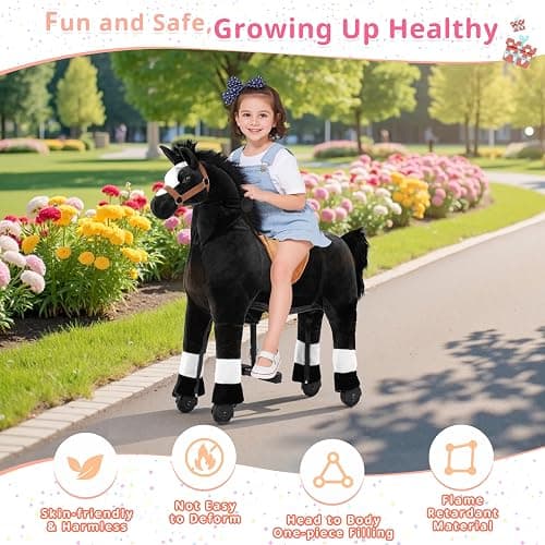 Pipleo Ride on Horse for Big Kids, Riding Horse Rider Mechanical Walking Action Plush Animal for 4 to 9 Years, No Battery or Electricity, Max Load 165 LBS Black thumbnail 7