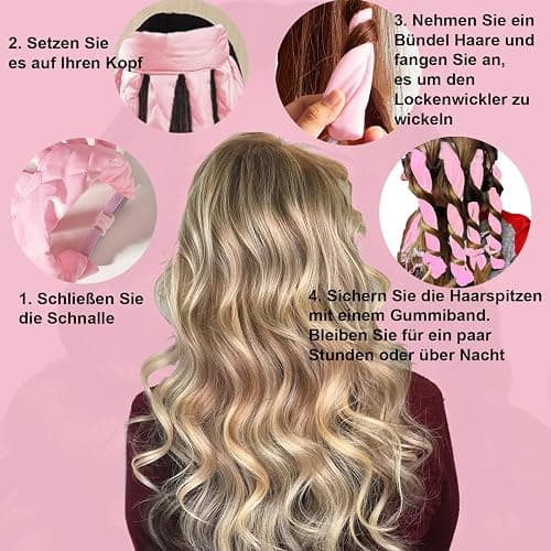 Heatless Curlers Headband, Octopus Hair Curler, Lockenwickler über Nacht Locken Ohne Hitze Für Lange Mittleres Haare, Seidenband Lockenwickler Weiches Stirnband Tools Für Damen Mädchen - Pink thumbnail 2